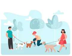 Ilustración de personas paseando perros